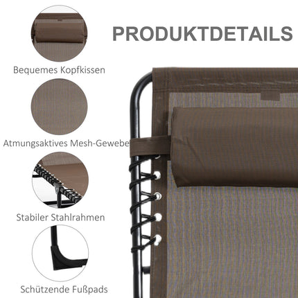 Ligstoel opvouwbare tuinligstoel met kussen, zijvak, ligstoel met 5-voudig verstelbare rugleuning, weerbestendige campingligstoel belastbaar tot 120 kg, voor tuinstrandzwembad, bruin Aosom