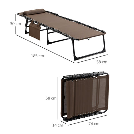 Ligstoel opvouwbare tuinligstoel met kussen, zijvak, ligstoel met 5-voudig verstelbare rugleuning, weerbestendige campingligstoel belastbaar tot 120 kg, voor tuinstrandzwembad, bruin Aosom