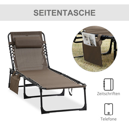 Ligstoel opvouwbare tuinligstoel met kussen, zijvak, ligstoel met 5-voudig verstelbare rugleuning, weerbestendige campingligstoel belastbaar tot 120 kg, voor tuinstrandzwembad, bruin Aosom