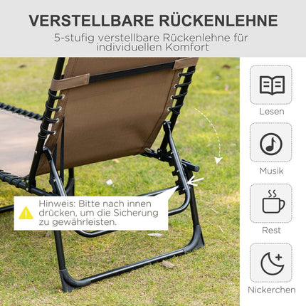 Ligstoel opvouwbare tuinligstoel met kussen, zijvak, ligstoel met 5-voudig verstelbare rugleuning, weerbestendige campingligstoel belastbaar tot 120 kg, voor tuinstrandzwembad, bruin Aosom