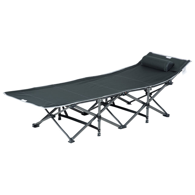 Gray folding sun lounger with cushion and side pocket