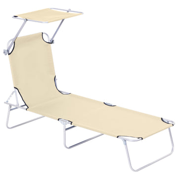 Folding deck chair with sun protection, Beige, 187x58x36 cm