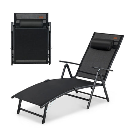 Sun lounger garden lounger with headrest 7 adjustable backrests black