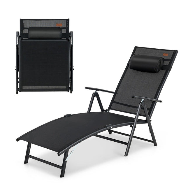 Sun lounger garden lounger with headrest 7 adjustable backrests black
