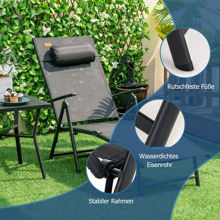 Sun lounger garden lounger with headrest 7 adjustable backrests black