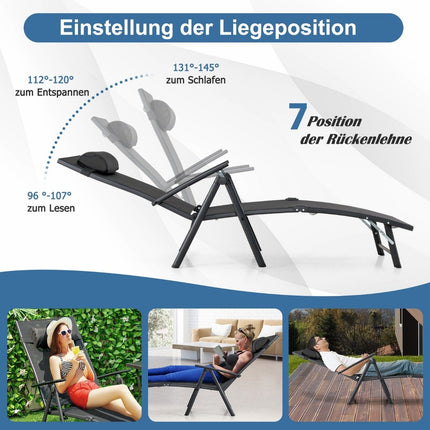 Sun lounger garden lounger with headrest 7 adjustable backrests black