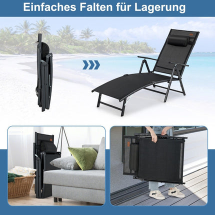 Sun lounger garden lounger with headrest 7 adjustable backrests black