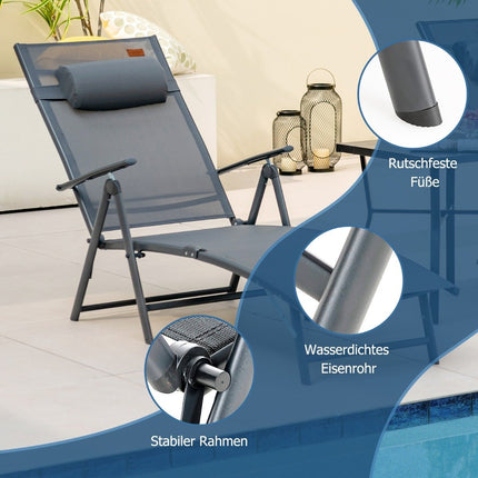Sun lounger garden lounger with headrest 7 adjustable backrests gray