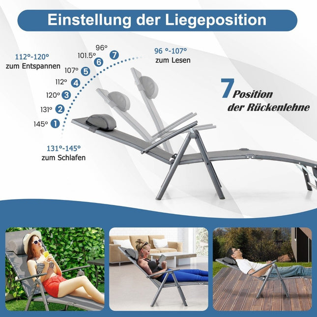 Sun lounger garden lounger with headrest 7 adjustable backrests gray