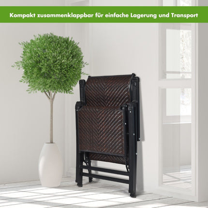 Sun lounger rattan folding deck chair with adjustable backrest brown