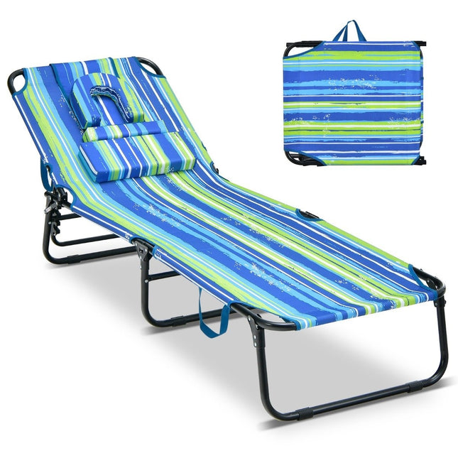 Sun lounger with face opening folding garden lounger with 3 removable cushions blue-green