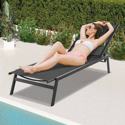 Sun lounger with face opening garden lounger with 5-way adjustable backrest black