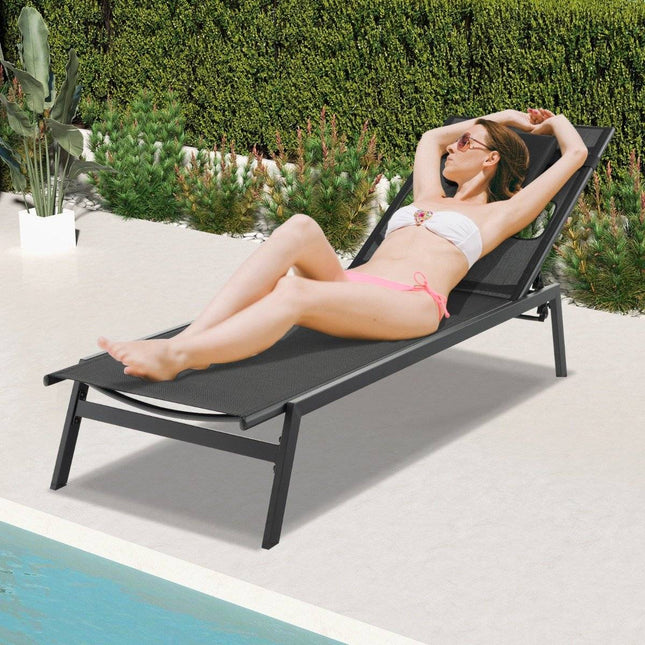 Sun lounger with face opening garden lounger with 5-way adjustable backrest black