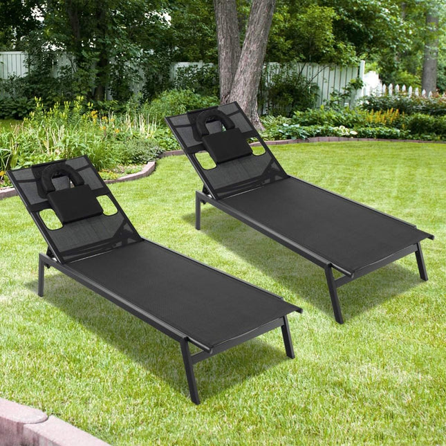 Sun lounger with face opening garden lounger with 5-way adjustable backrest black