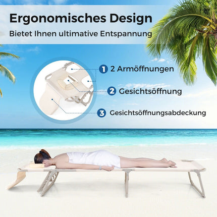 Sun lounger with openings for face and arms, folding garden lounger, deck chair can hold up to 200 kg
