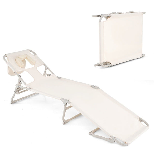 Sun lounger with openings for face and arms, folding garden lounger, deck chair can hold up to 200 kg