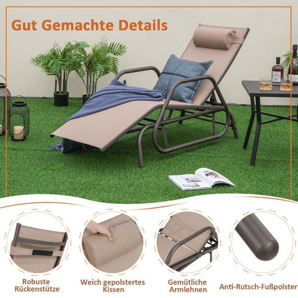 Sun lounger with rocking function, garden lounger with adjustable backrest, brown