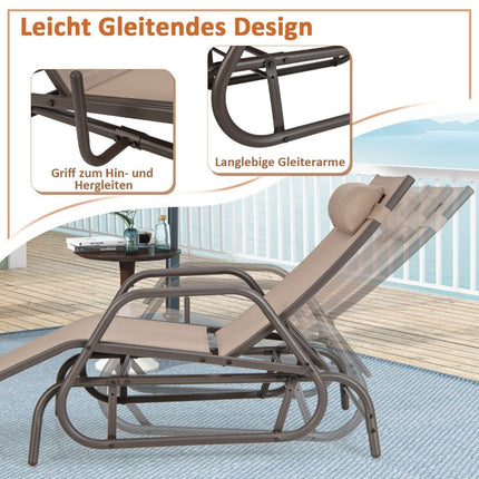 Sun lounger with rocking function, garden lounger with adjustable backrest, brown