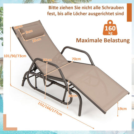 Sun lounger with rocking function, garden lounger with adjustable backrest, brown