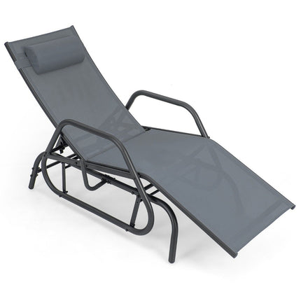 Sun lounger with rocking function, garden lounger with adjustable backrest, grey