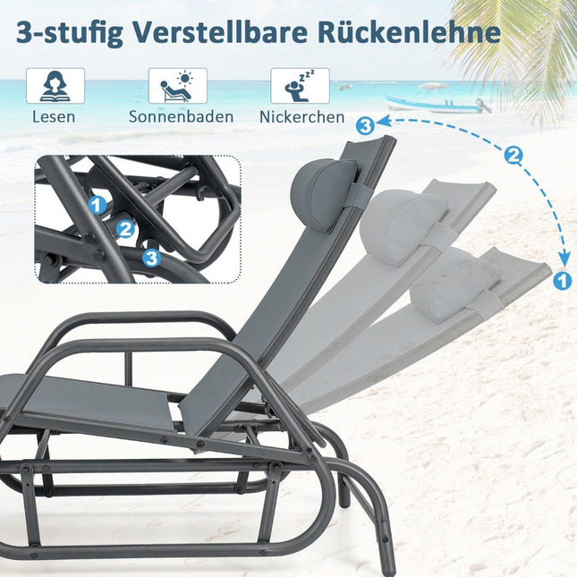 Sun lounger with rocking function, garden lounger with adjustable backrest, grey