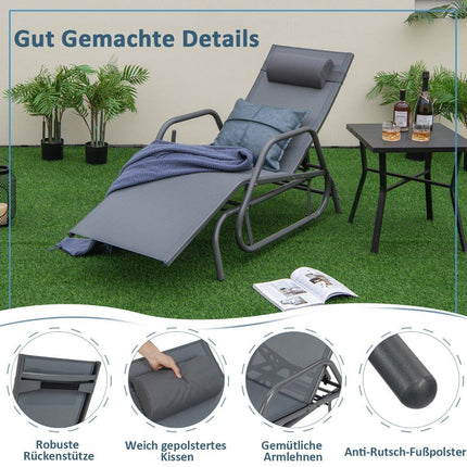 Sun lounger with rocking function, garden lounger with adjustable backrest, grey