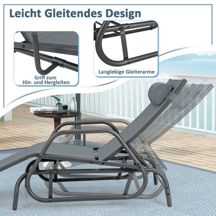 Sun lounger with rocking function, garden lounger with adjustable backrest, grey