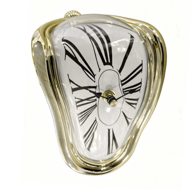 Surrealistische gouden tafelklok – gebogen Dalí-design