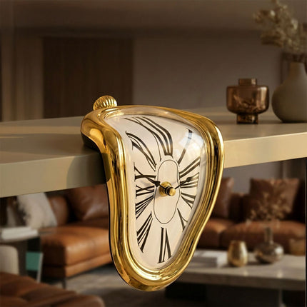 Surreal Gold Table Clock – Curved Dalí Design