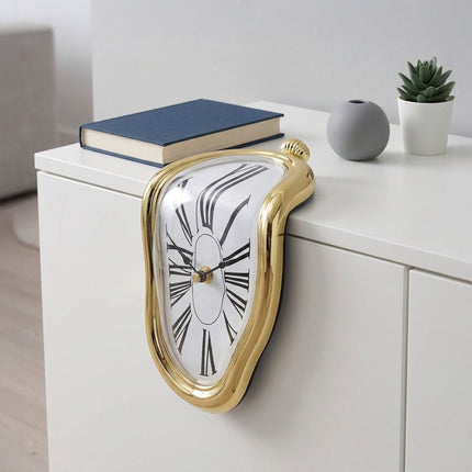 Surreal Gold Table Clock – Curved Dalí Design