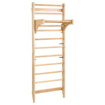 Swedish Wall Ladder Stall Bars, 10-Rung Wood, Pull-Up Bar, 220 lb