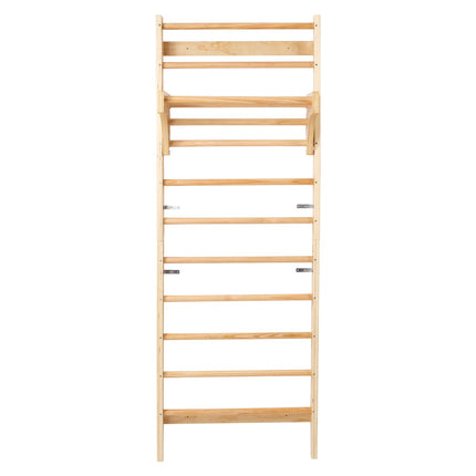 Swedish Wall Ladder Stall Bars, 10-Rung Wood, Pull-Up Bar, 220 lb