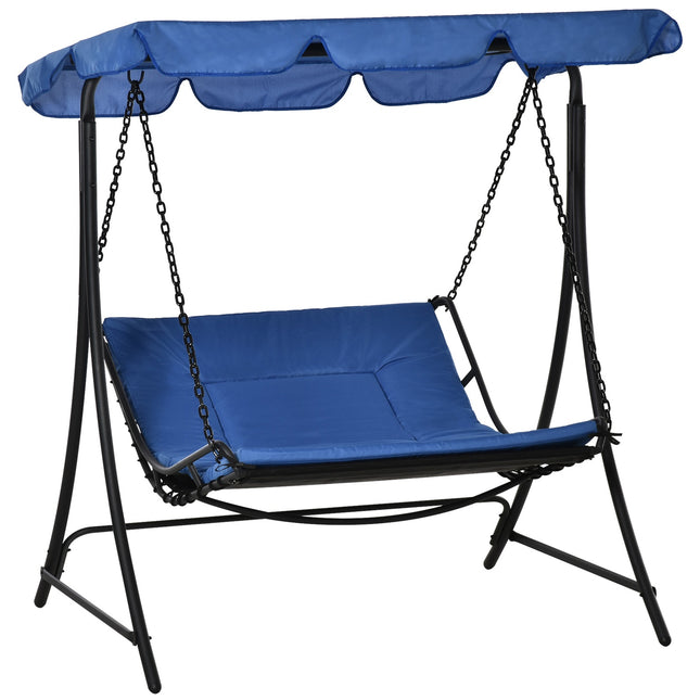 Garden rocking chair with canopy, 2-person steel blue