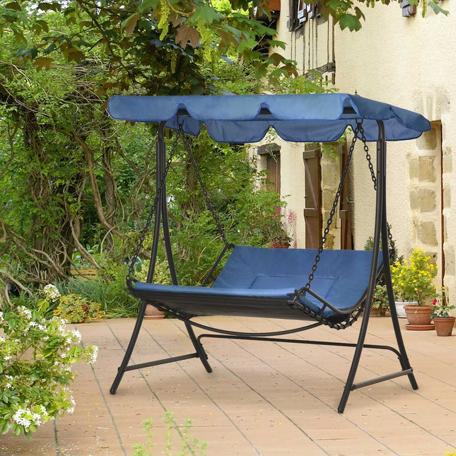 Garden rocking chair with canopy, 2-person steel blue
