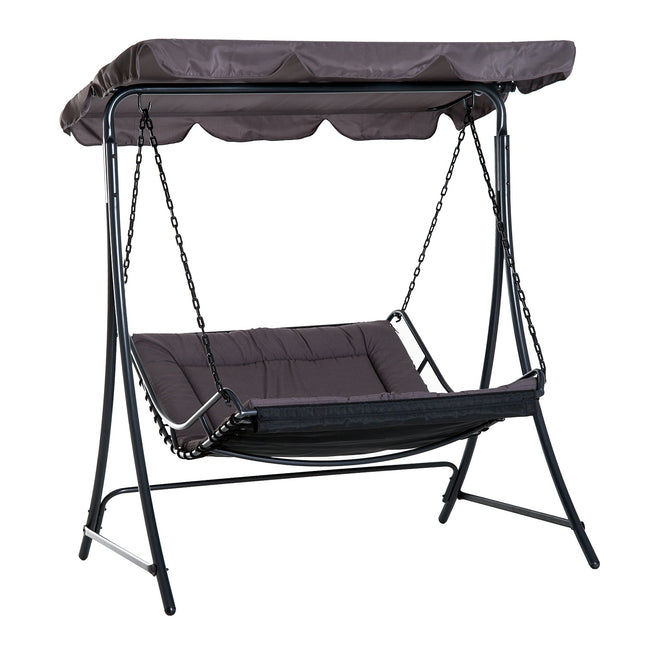 Steel gray garden rocking chair with roof for 2