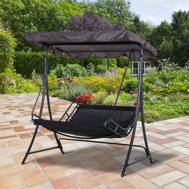 Steel gray garden rocking chair with roof for 2