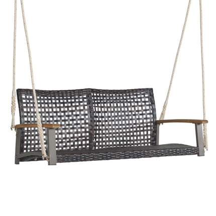 Swing bench for outdoor hanging bench made of PE rattan with 2 ropes 131 x 68 x 54 cm