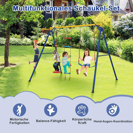 Swing frame with elastic swing plate swing 246 x 190 x 188 cm yellow + blue