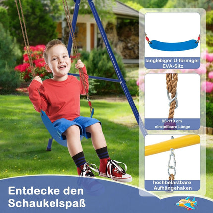 Swing frame with elastic swing plate swing 246 x 190 x 188 cm yellow + blue