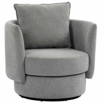 Swivel Accent Chair, 360 Base, Linen-Style, Light Gray