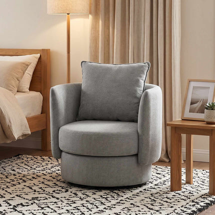 Swivel Accent Chair, 360 Base, Linen-Style, Light Gray