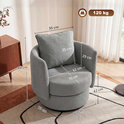 Swivel Accent Chair, 360 Base, Linen-Style, Light Gray