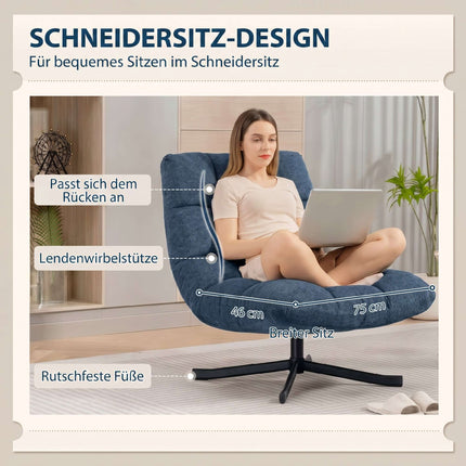 Swivel Accent Chair, Armless Chenille, Dark Blue