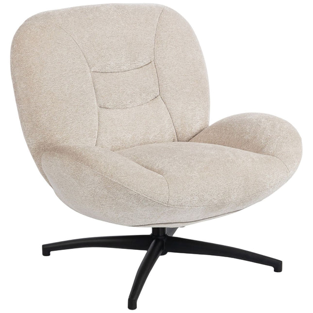 Draaibare fauteuil, crèmewit, chenillestof, stalen onderstel