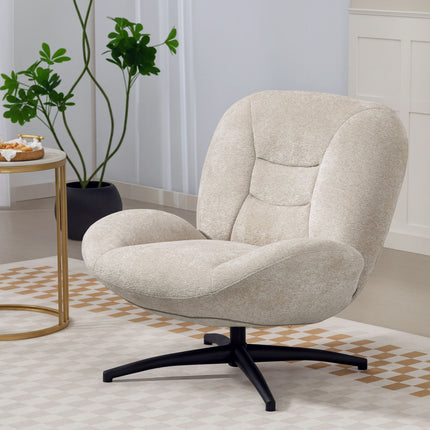 Swivel Accent Chair, Cream White, Chenille Fabric, Steel Base