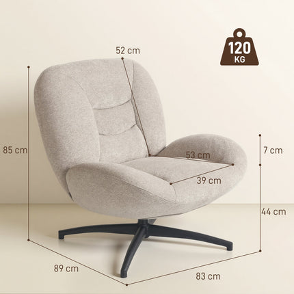 Swivel Accent Chair, Cream White, Chenille Fabric, Steel Base