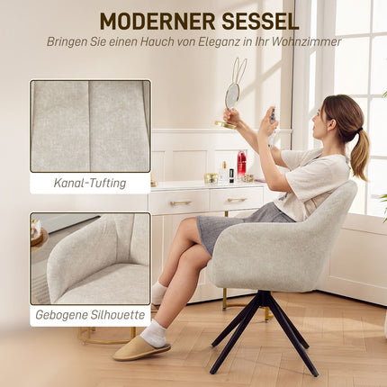 Swivel Accent Chair, Fabric Upholstery, Steel Legs, Beige