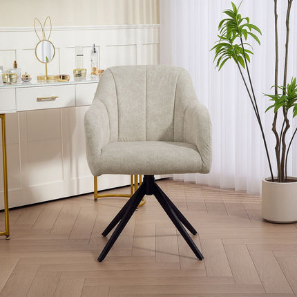 Swivel Accent Chair, Fabric Upholstery, Steel Legs, Beige