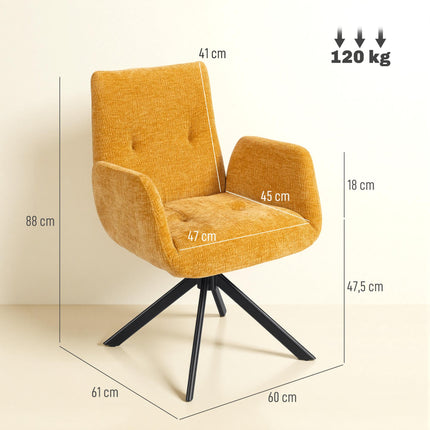 Swivel Accent Chair, Modern Design, Yellow, 120 kg Capacity