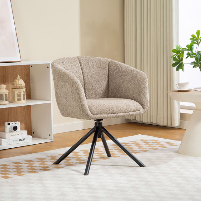 Swivel Armchair, Cozy Upholstery, Light Brown, 120kg Capacity